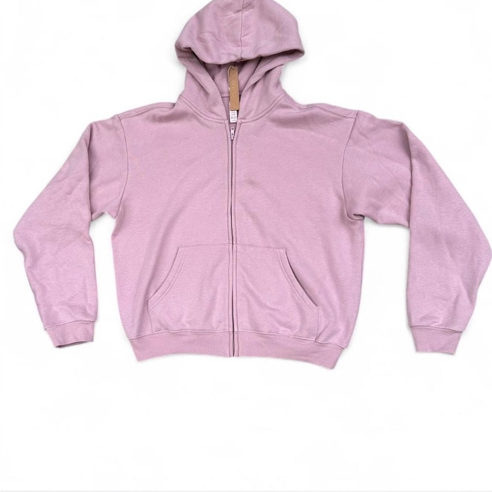 SKIMS COTTON FLEECE CLASSIC ZIP UP HOODIE | COLOR: DUSK SIZE: S - Picture 3 of 6